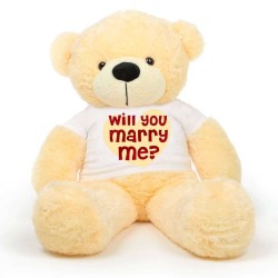 Peach 5 feet Big Teddy Bear wearing a Will You Marry Me T-shirt